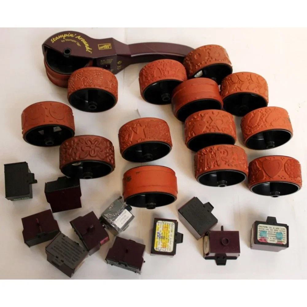 Stampin Up 26 Pc Roller Stamp Lot Ink Patterns Tool Heart Flower Snow Happy Line